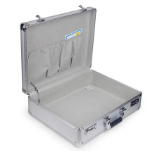 Exquisita caja de herramientas de aluminio de plata multiusos